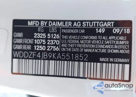 2019 Mercedes-Benz E 300 from USA, damaged, VIN WDDZF4JB9KA551852